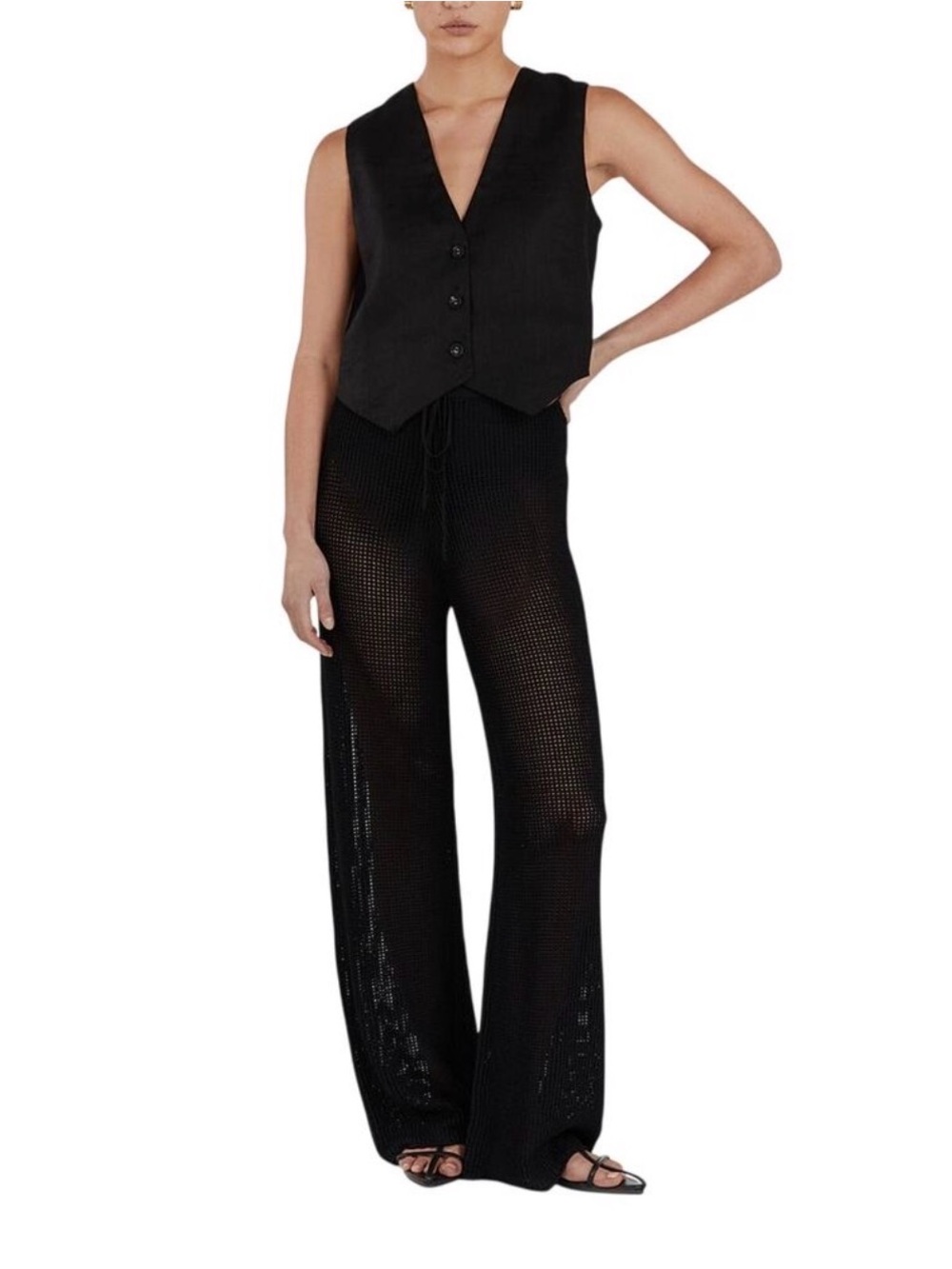 Dissh Sleek Black Ophelia Crochet Pants Size S NWT